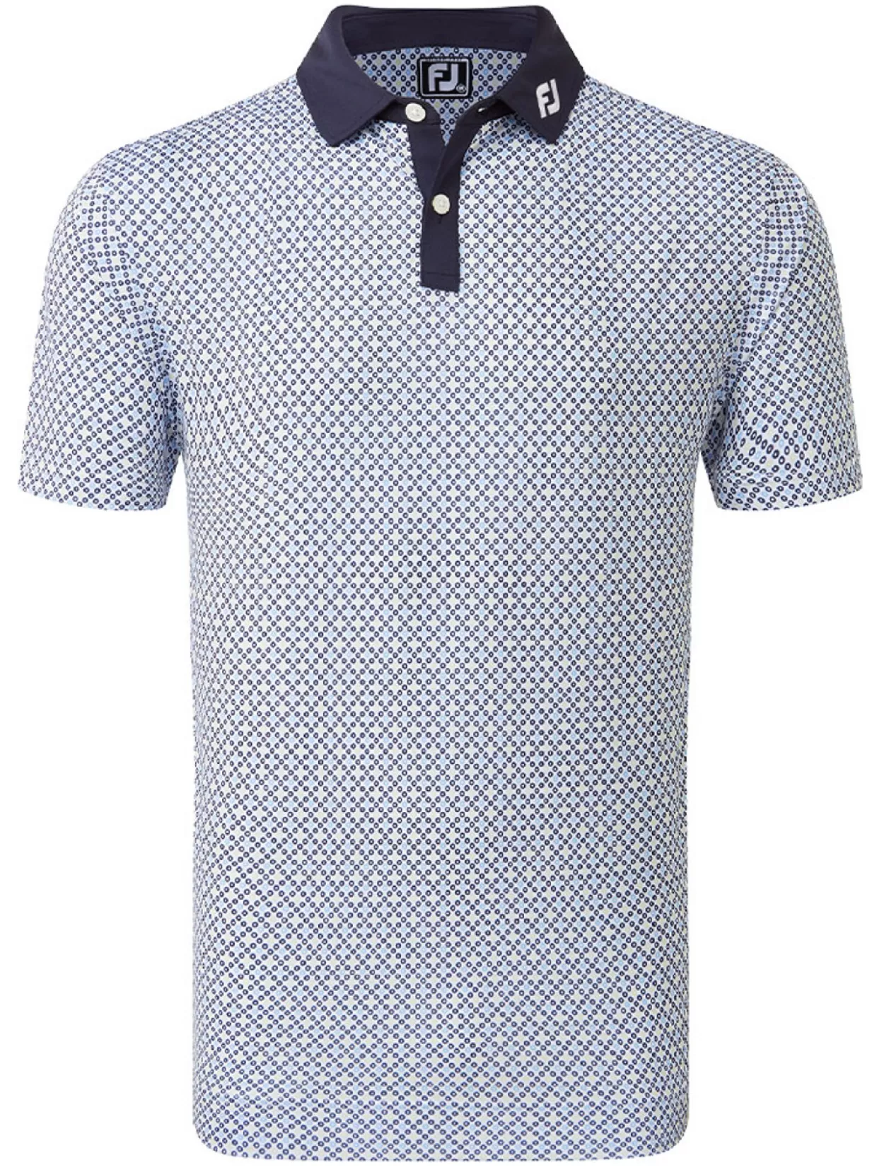 Men FootJoy Shirts< Lisle Circle Print Golf Shirt (Athletic Fit) - Navy/True Blue/Almond