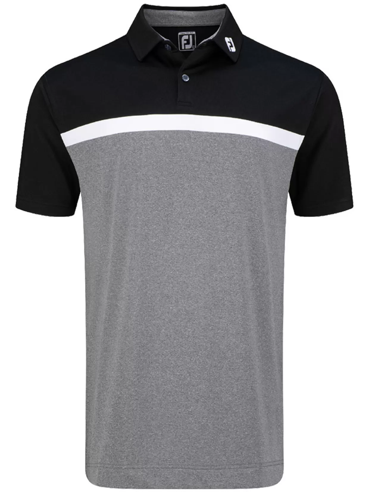 Men FootJoy Shirts< Lisle Colour Block Golf Shirt (Athletic Fit) - Black/White/Charcoal