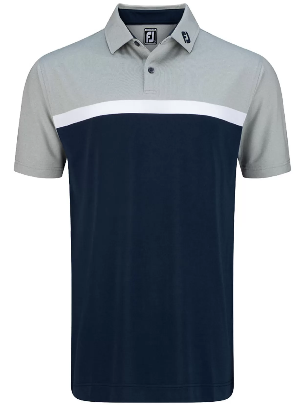 Men FootJoy Shirts< Lisle Colour Block Golf Shirt (Athletic Fit) - Heather Grey/White/Navy
