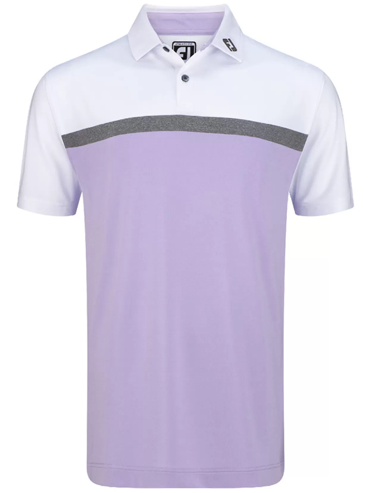 Men FootJoy Shirts< Lisle Colour Block Golf Shirt (Athletic Fit) - White/Charcoal/Lavender