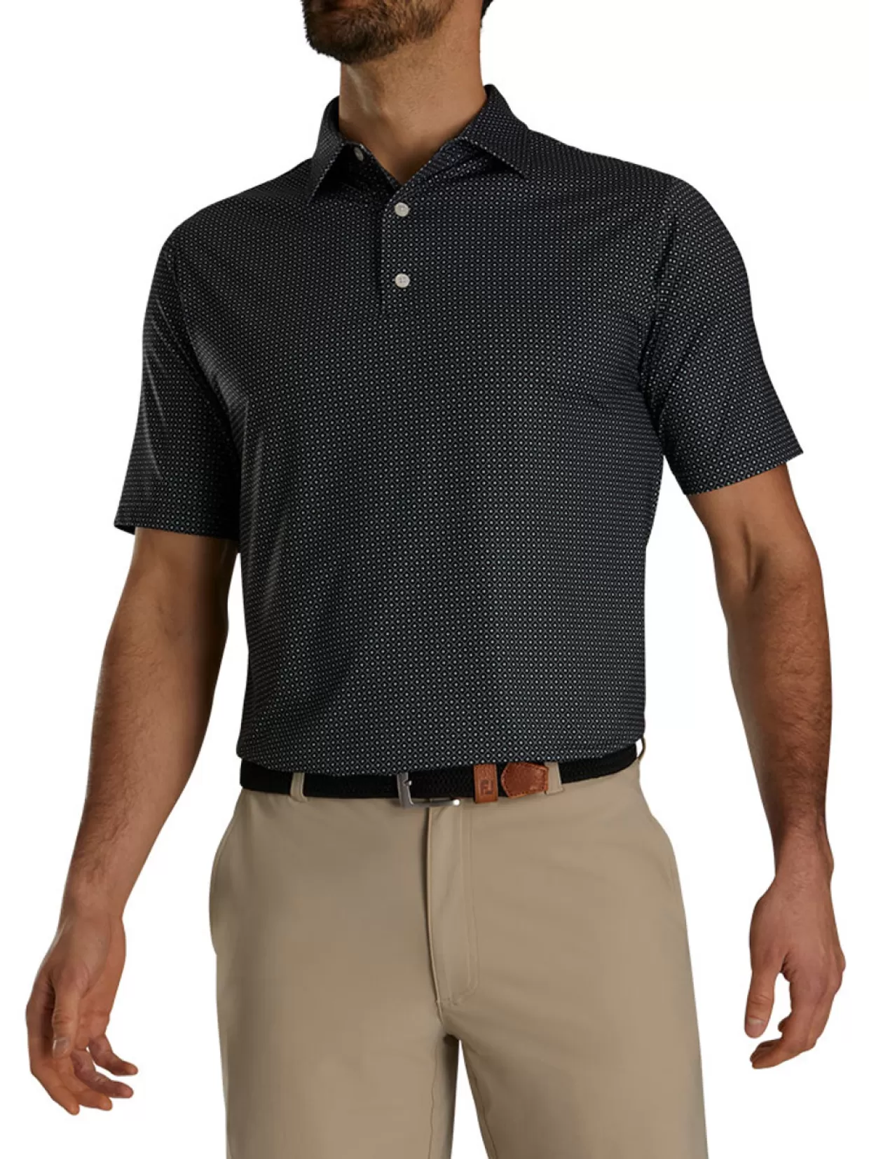 Men FootJoy Shirts< Lisle Geo Print Golf Shirt - Black/Grey/White