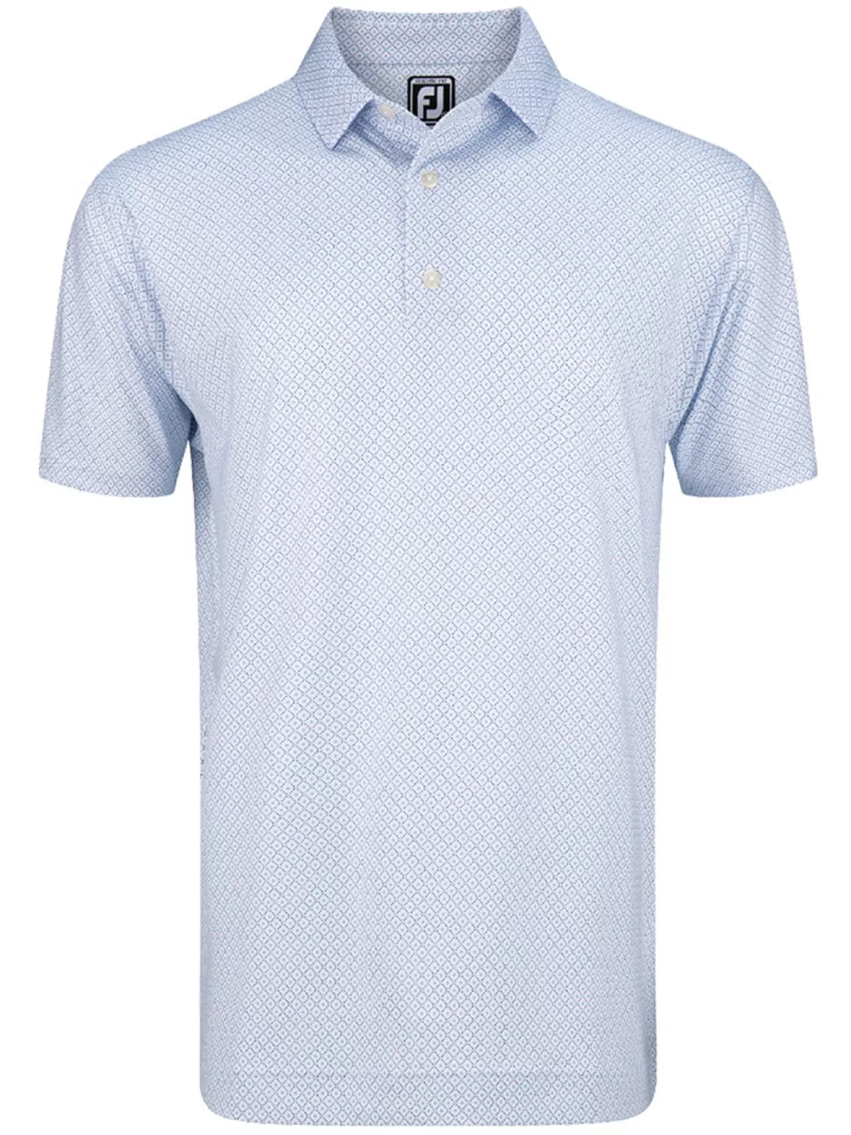 Men FootJoy Shirts< Lisle Geo Print Golf Shirt - White/Light Blue/Navy