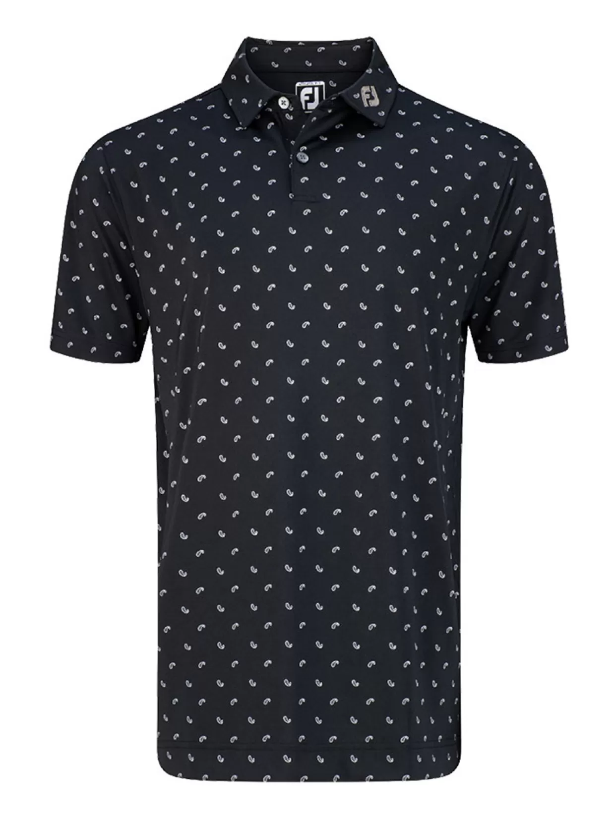 Men FootJoy Shirts< Lisle Paisey Print Golf Shirt (Athletic Fit) - Black/Charcoal