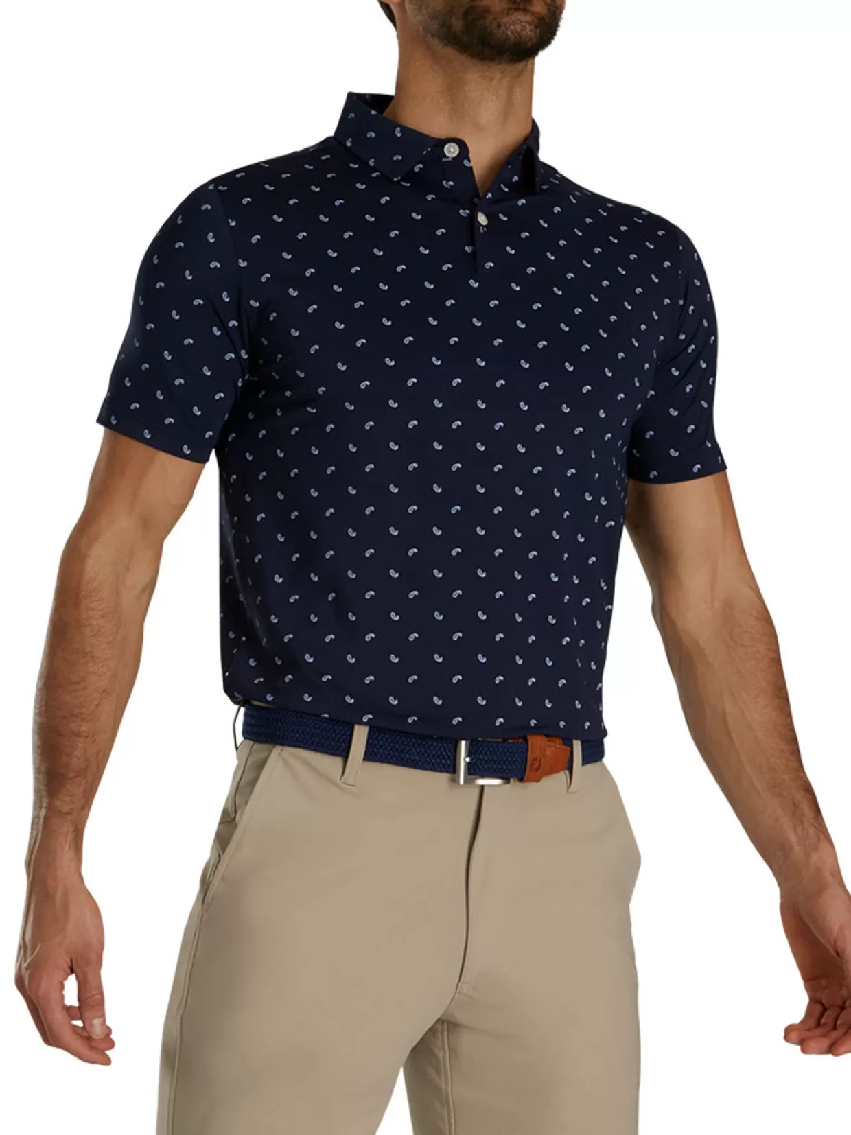 Men FootJoy Shirts< Lisle Paisey Print Golf Shirt (Athletic Fit) - Navy/Sky