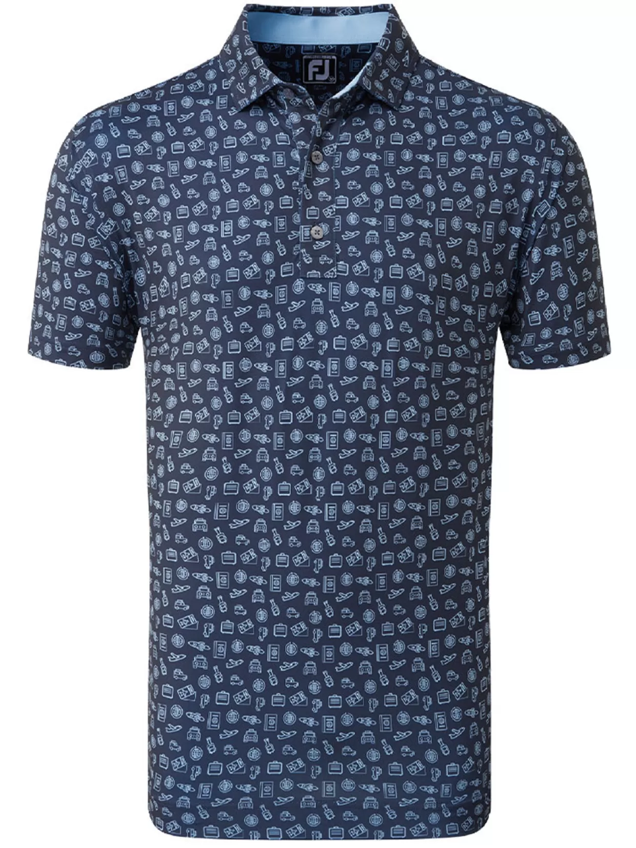 Men FootJoy Shirts< Lisle Travel Print Golf Shirt (Athletic Fit) - Navy/True Blue