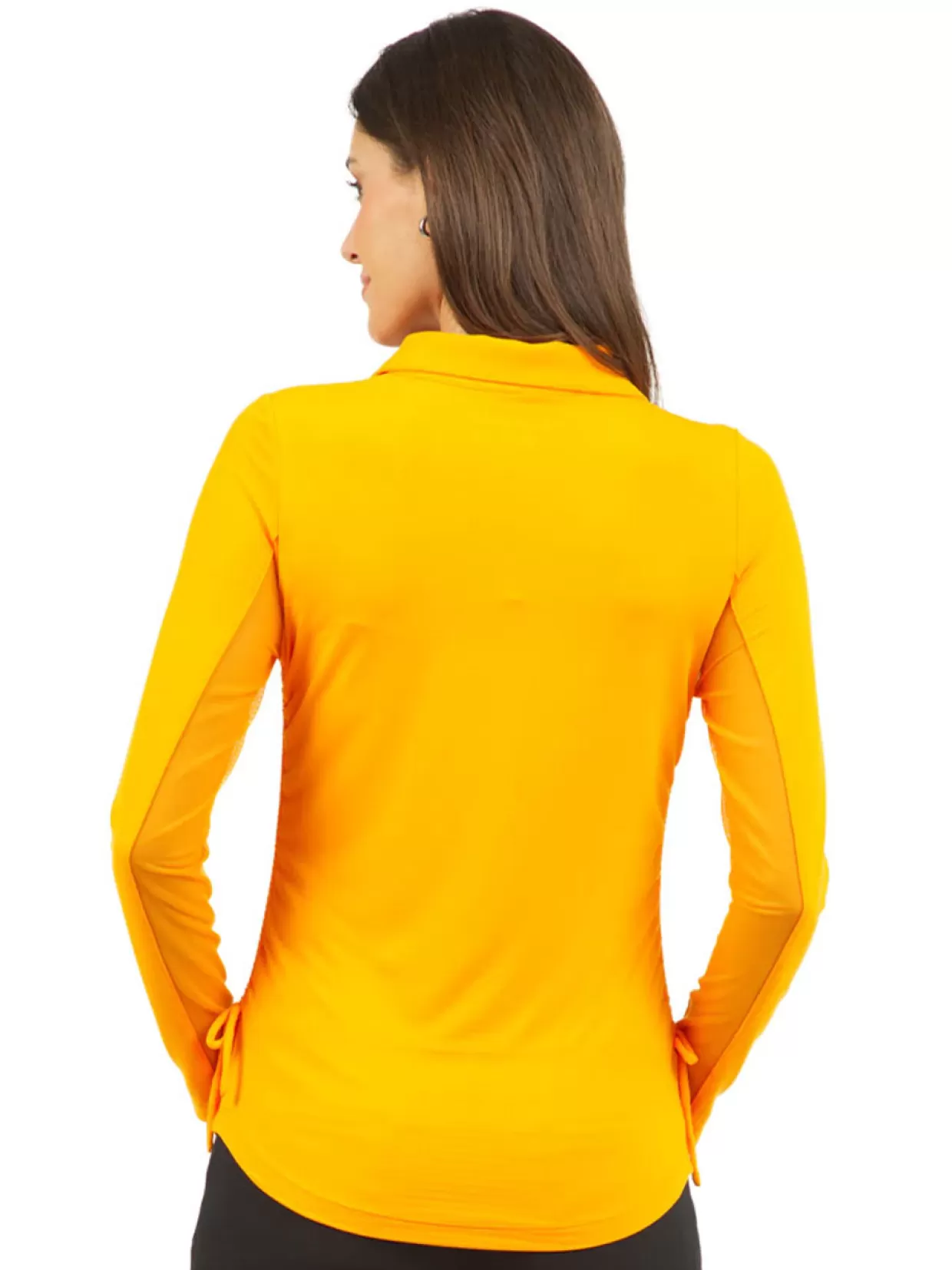 Women IBKUL Shirts< Adjustable Long Sleeve Zip Polo - Orange Peel