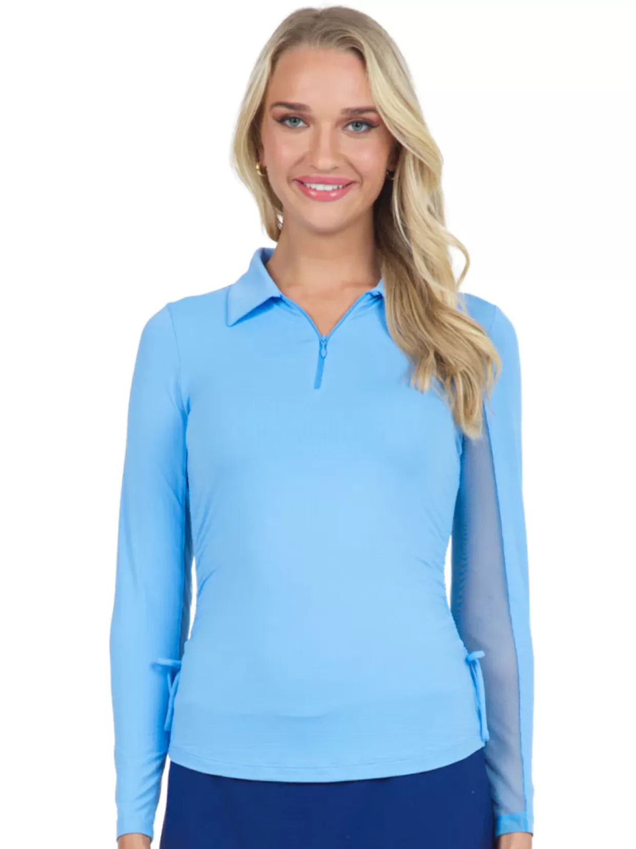 Women IBKUL Shirts< Adjustable Long Sleeve Zip Polo - Peri