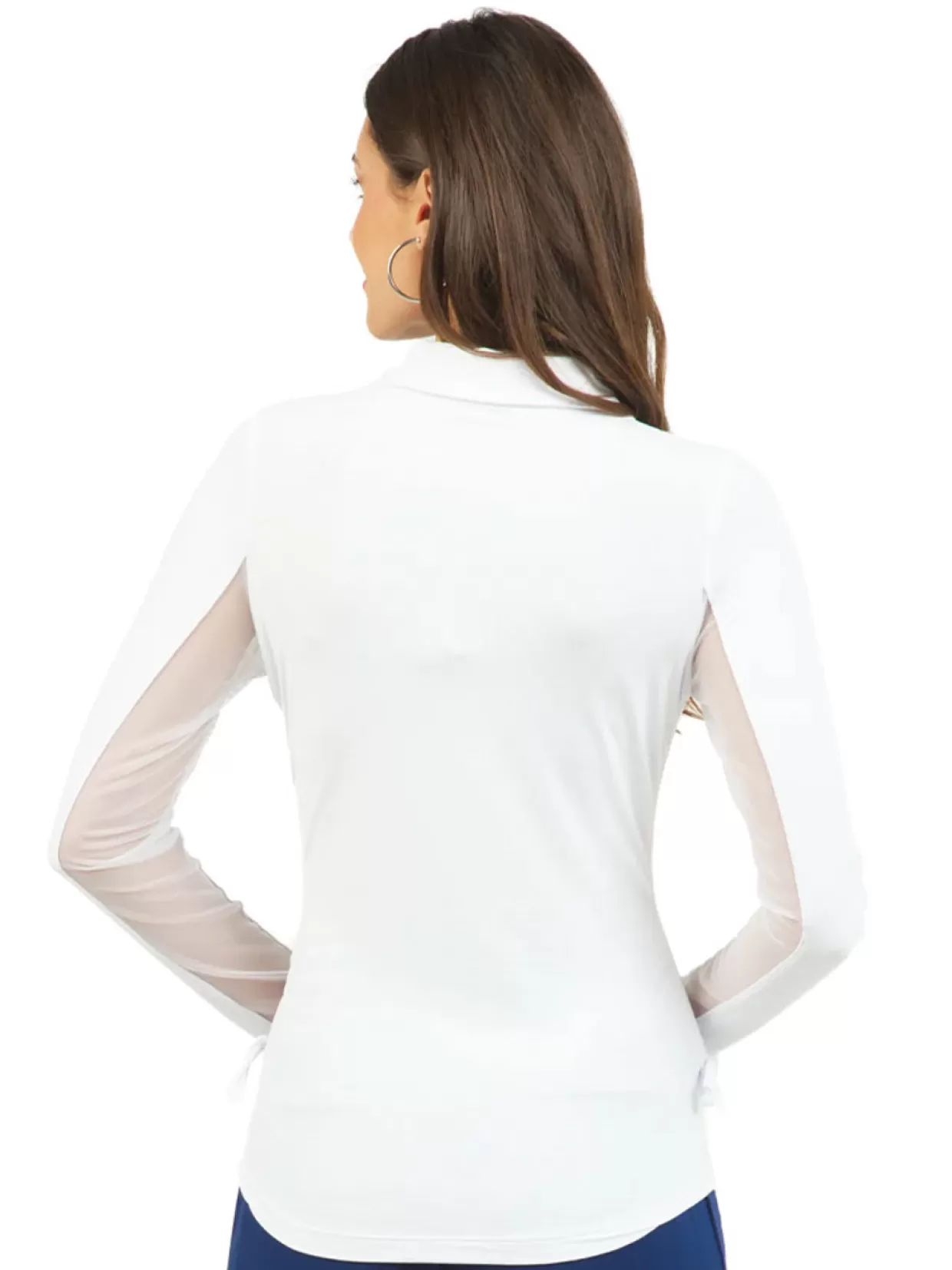 Women IBKUL Shirts< Adjustable Long Sleeve Zip Polo - White