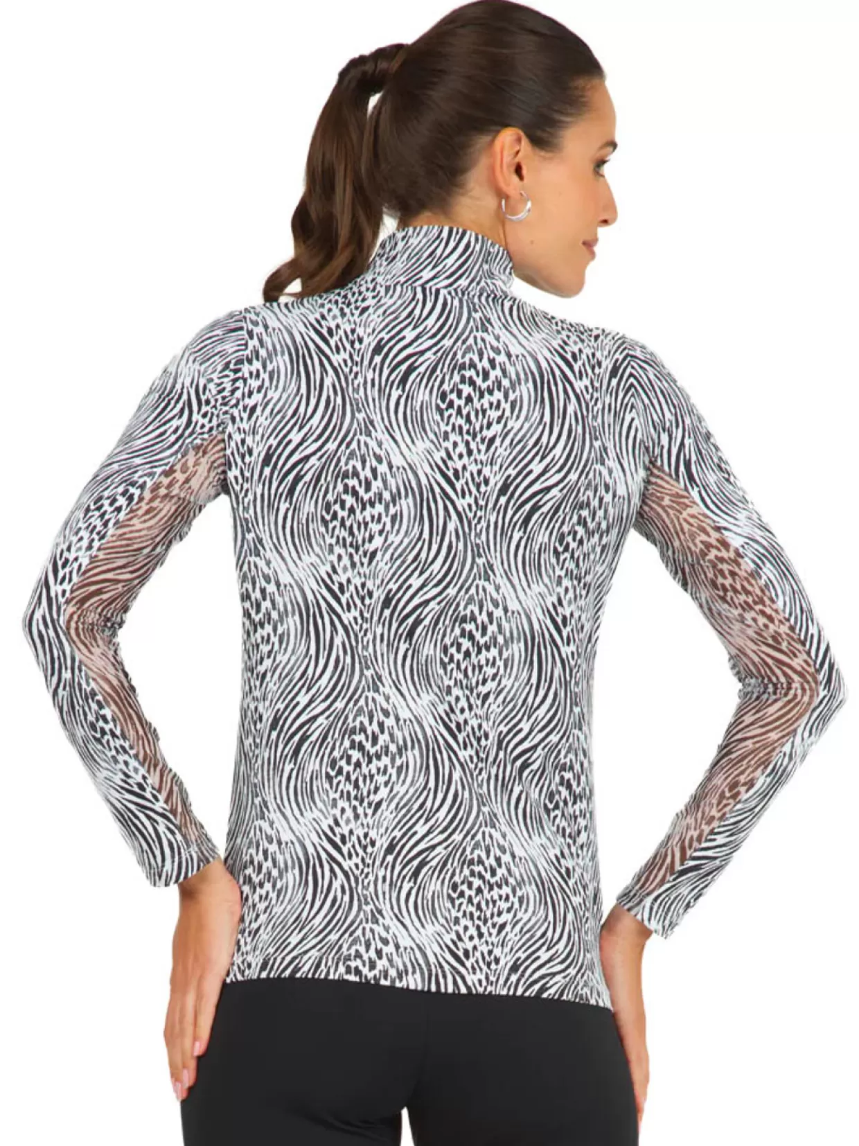 Women IBKUL Shirts< Alena Print Long Sleeve Mock Neck Top - Black/White