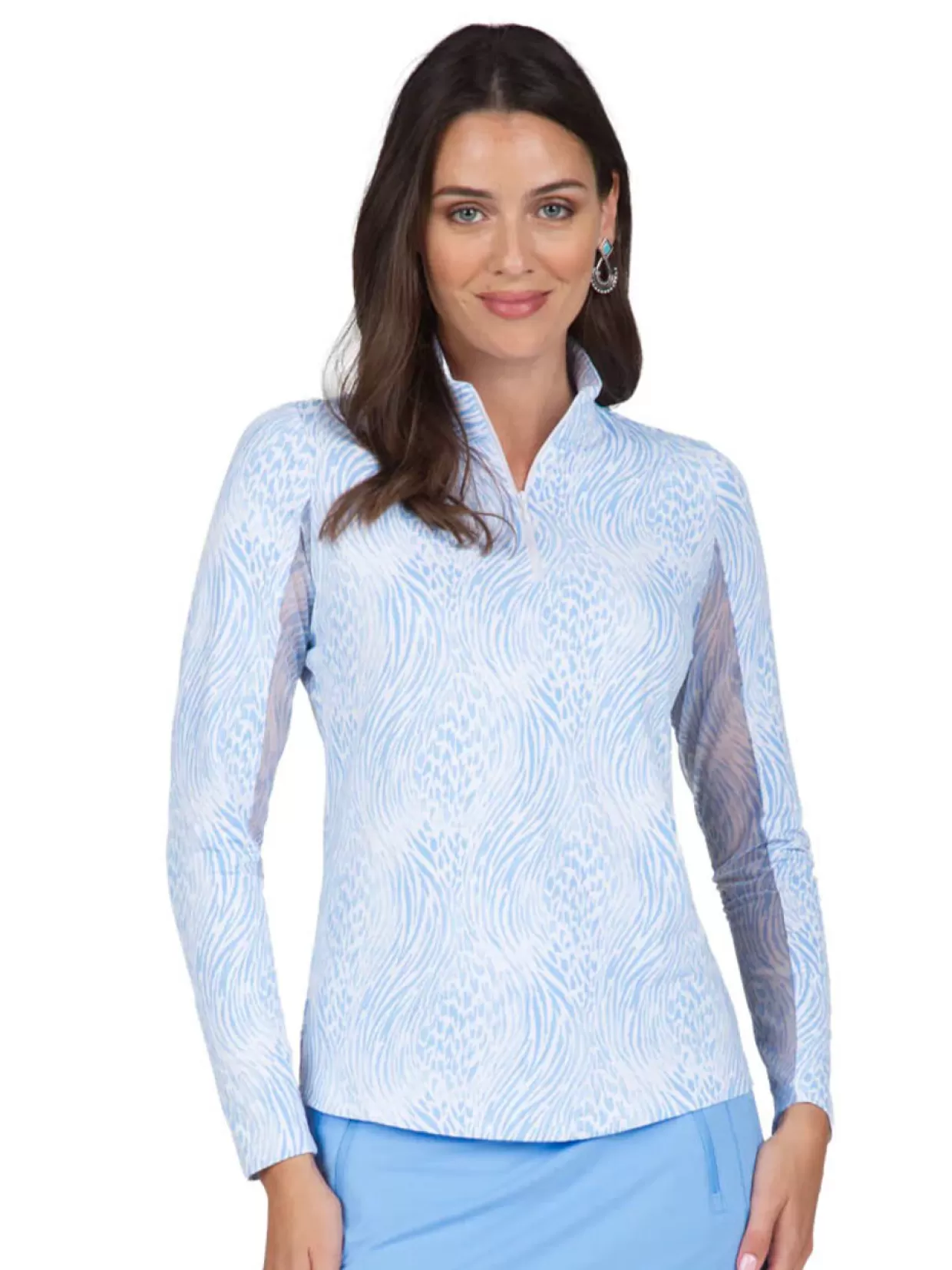 Women IBKUL Shirts< Alena Print Long Sleeve Mock Neck Top - Peri/White