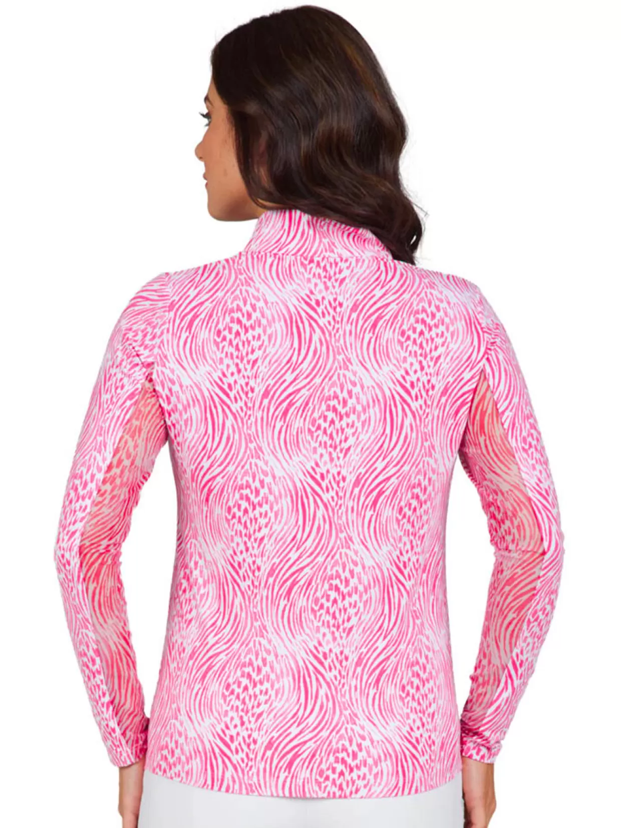 Women IBKUL Shirts< Alena Print Long Sleeve Mock Neck Top - Watermelon/White