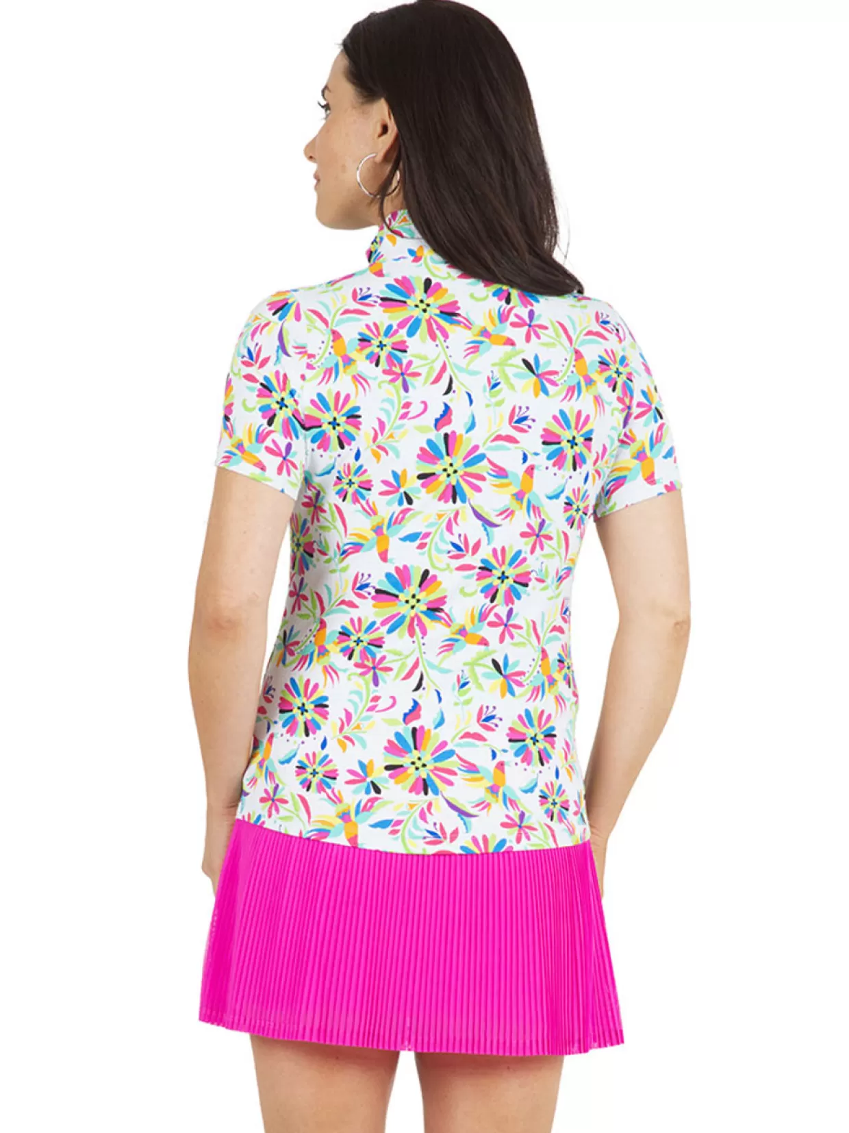 Women IBKUL Shirts< Estela Print Short Sleeve Mock Neck - White/Multi