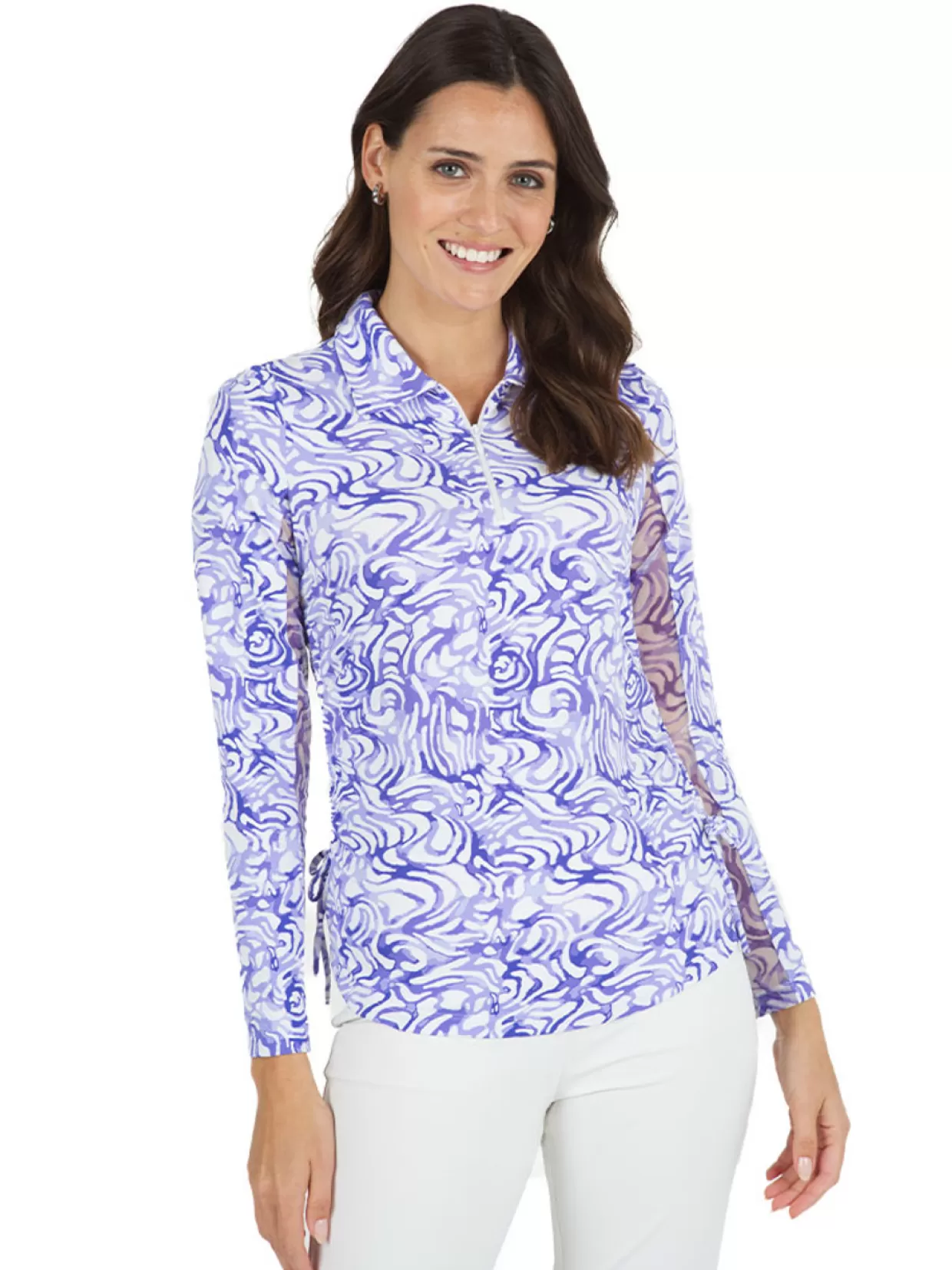 Women IBKUL Shirts< Kinsley Print Long Sleeve Mock Neck Top - Plum/Lavender