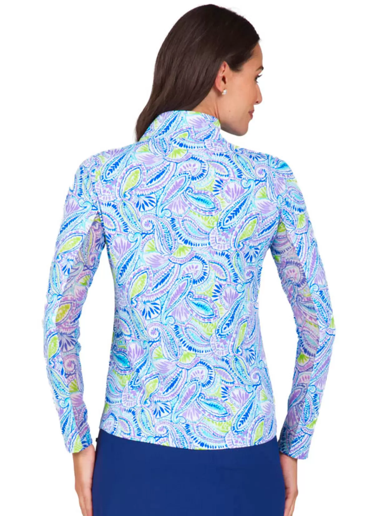 Women IBKUL Shirts< Massie Print Long Sleeve Mock Neck Top - Plum/Multi