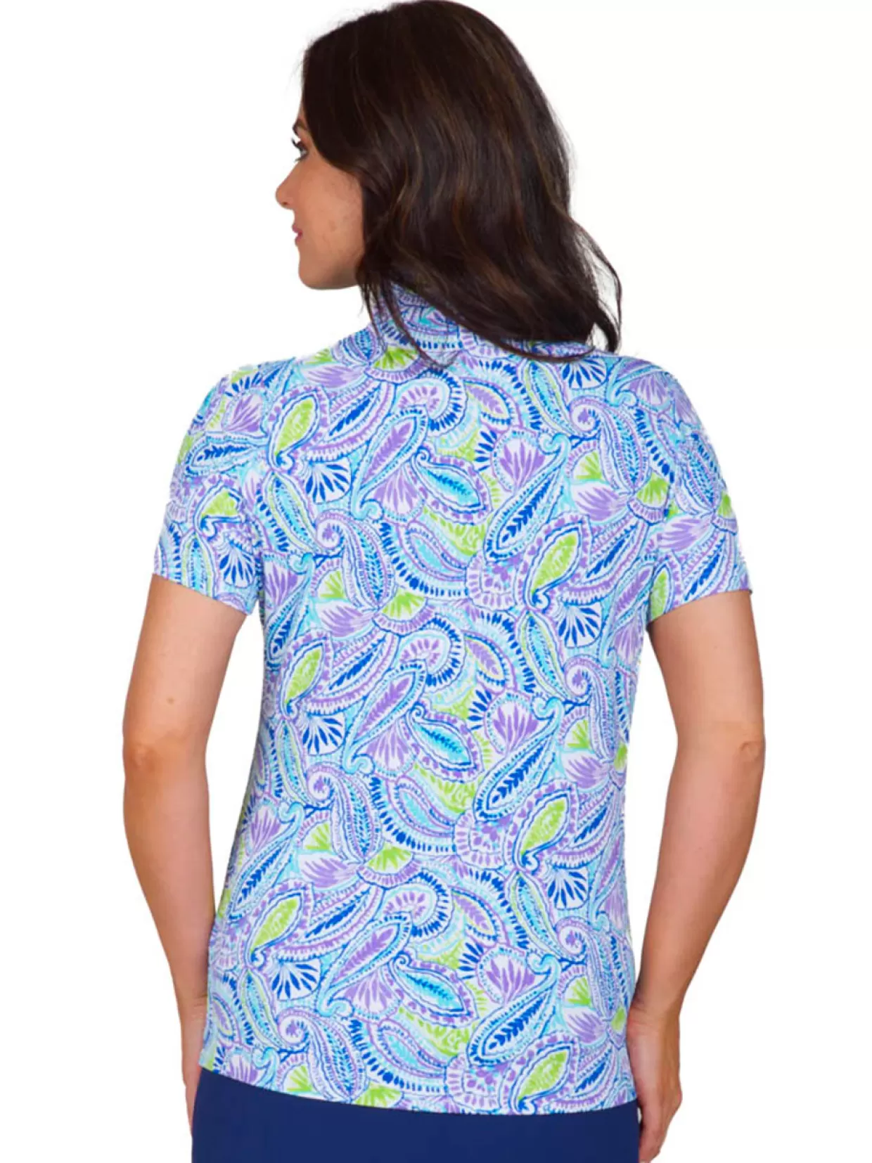 Women IBKUL Shirts< Massie Print Short Sleeve Mock Neck - Plum/Multi