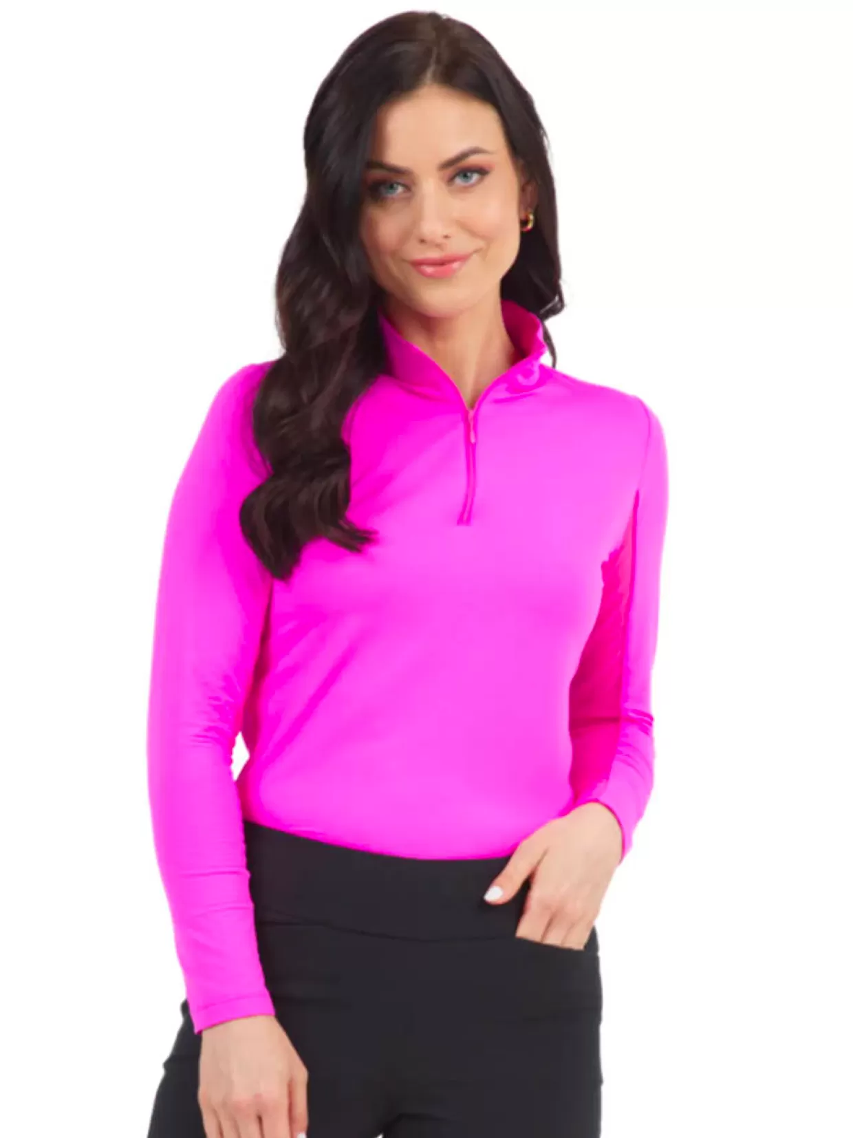 Women IBKUL Shirts< Solid Long Sleeve Mock Neck Top - Hot Pink