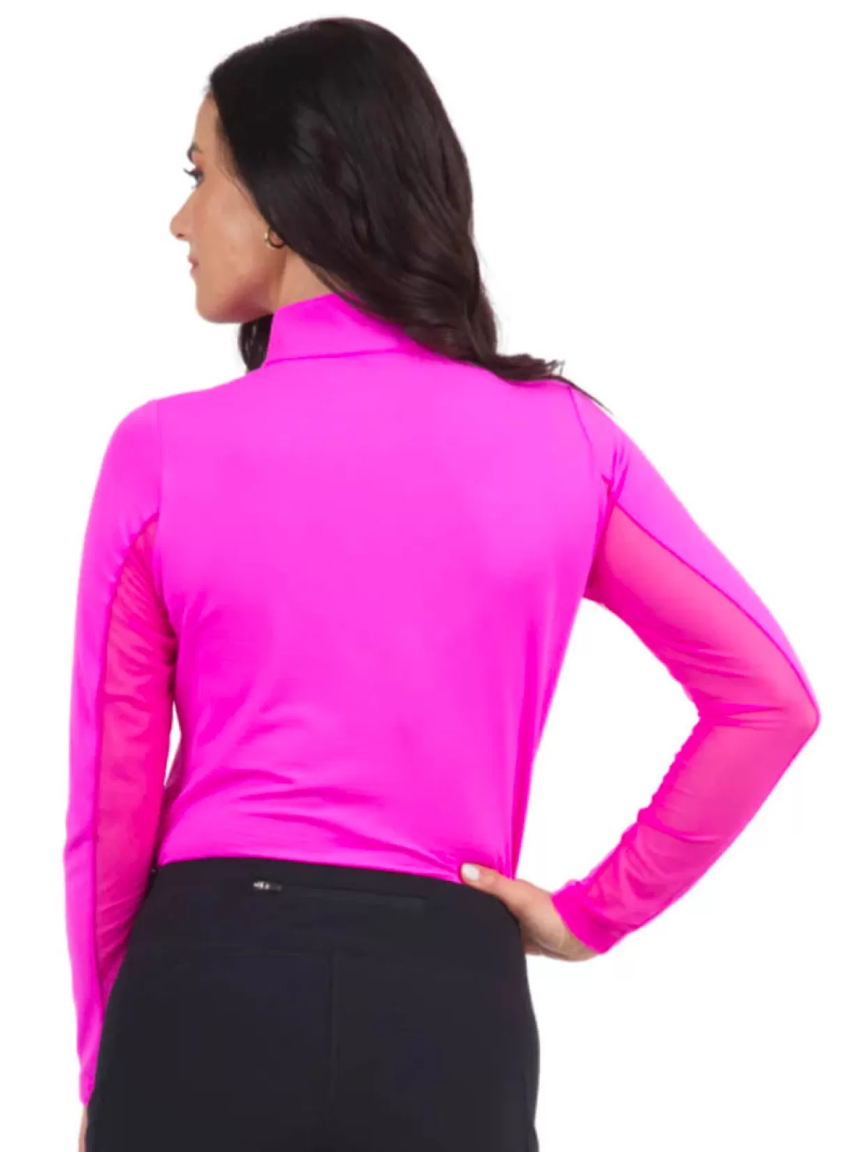 Women IBKUL Shirts< Solid Long Sleeve Mock Neck Top - Hot Pink