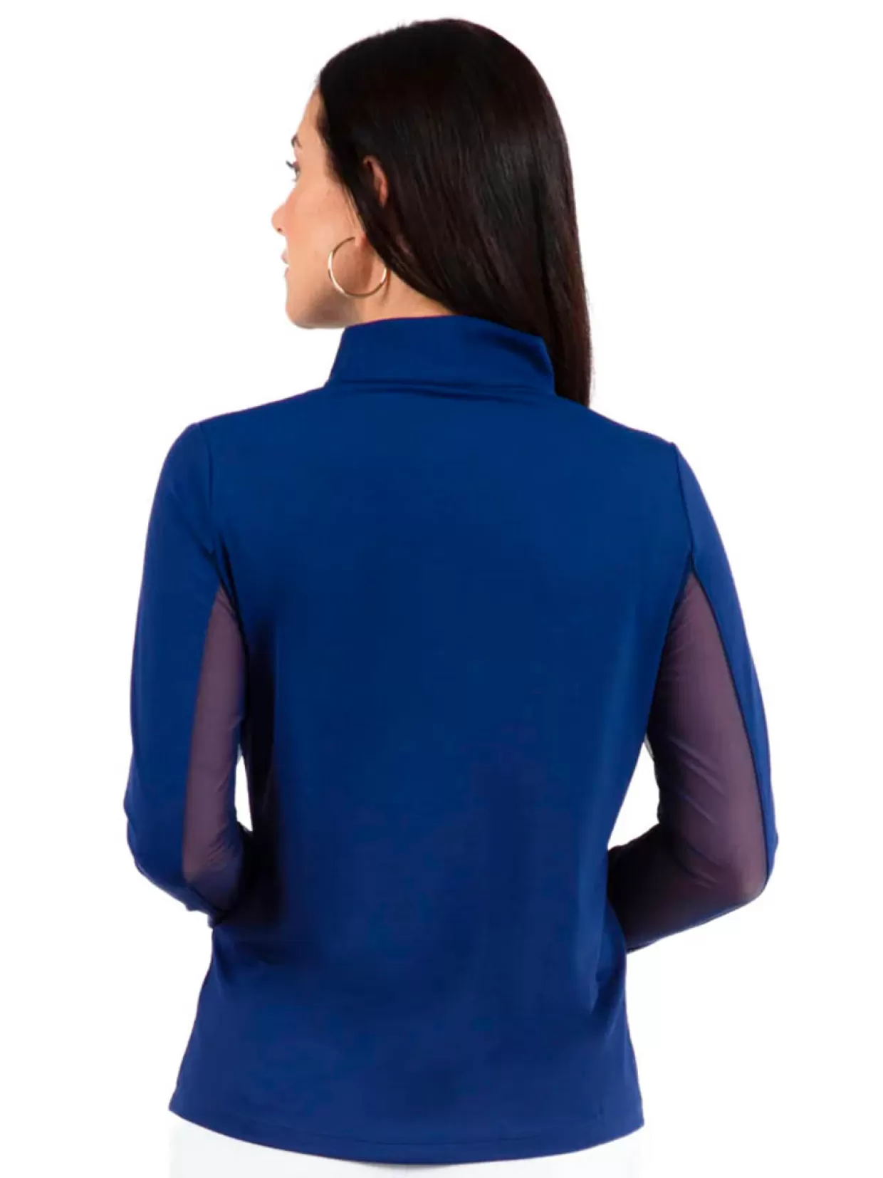 Women IBKUL Shirts< Solid Long Sleeve Mock Neck Top - Navy