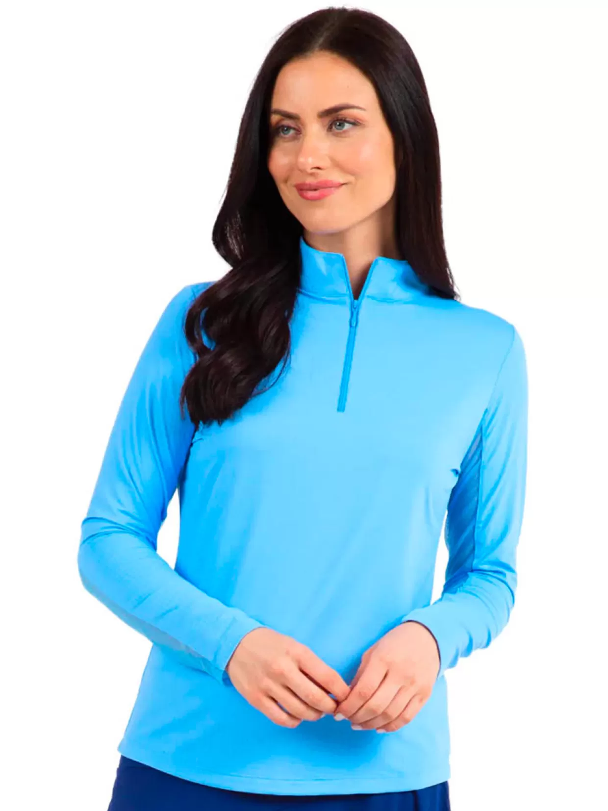 Women IBKUL Shirts< Solid Long Sleeve Mock Neck Top - Peri