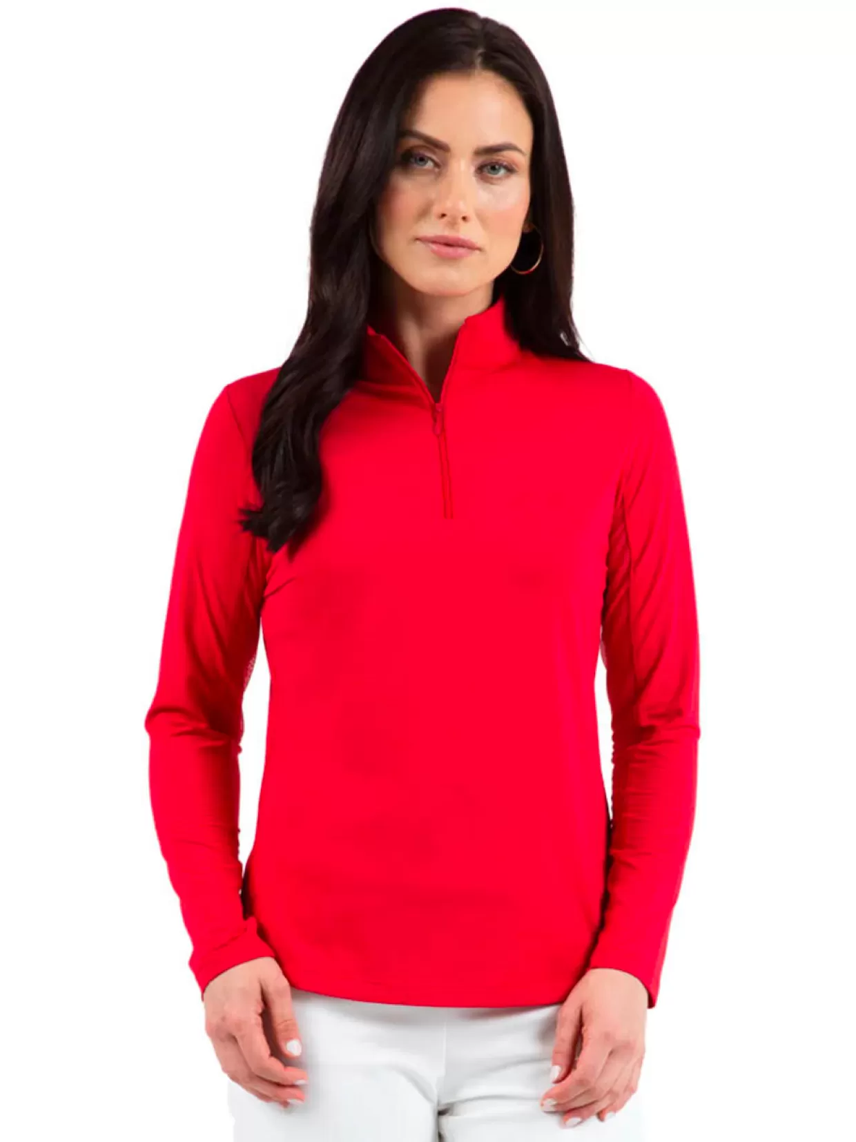 Women IBKUL Shirts< Solid Long Sleeve Mock Neck Top - Red