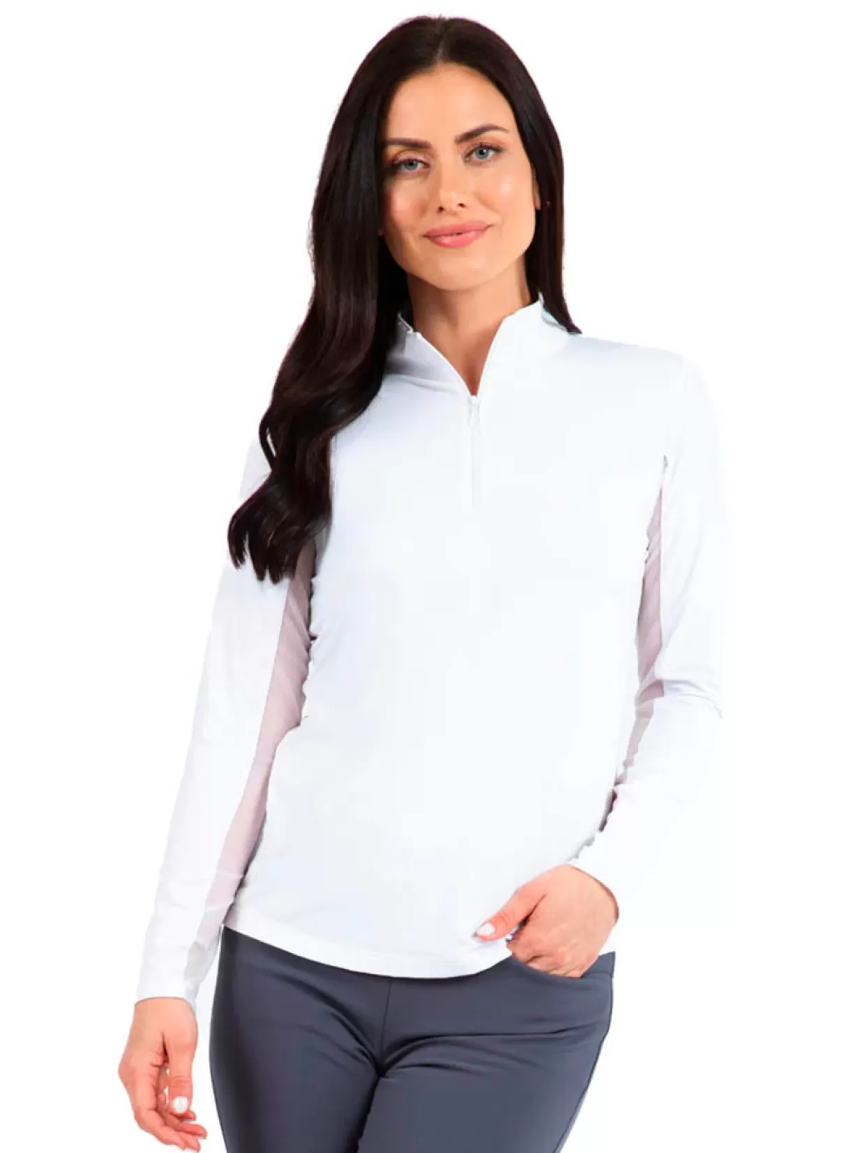 Women IBKUL Shirts< Solid Long Sleeve Mock Neck Top - White