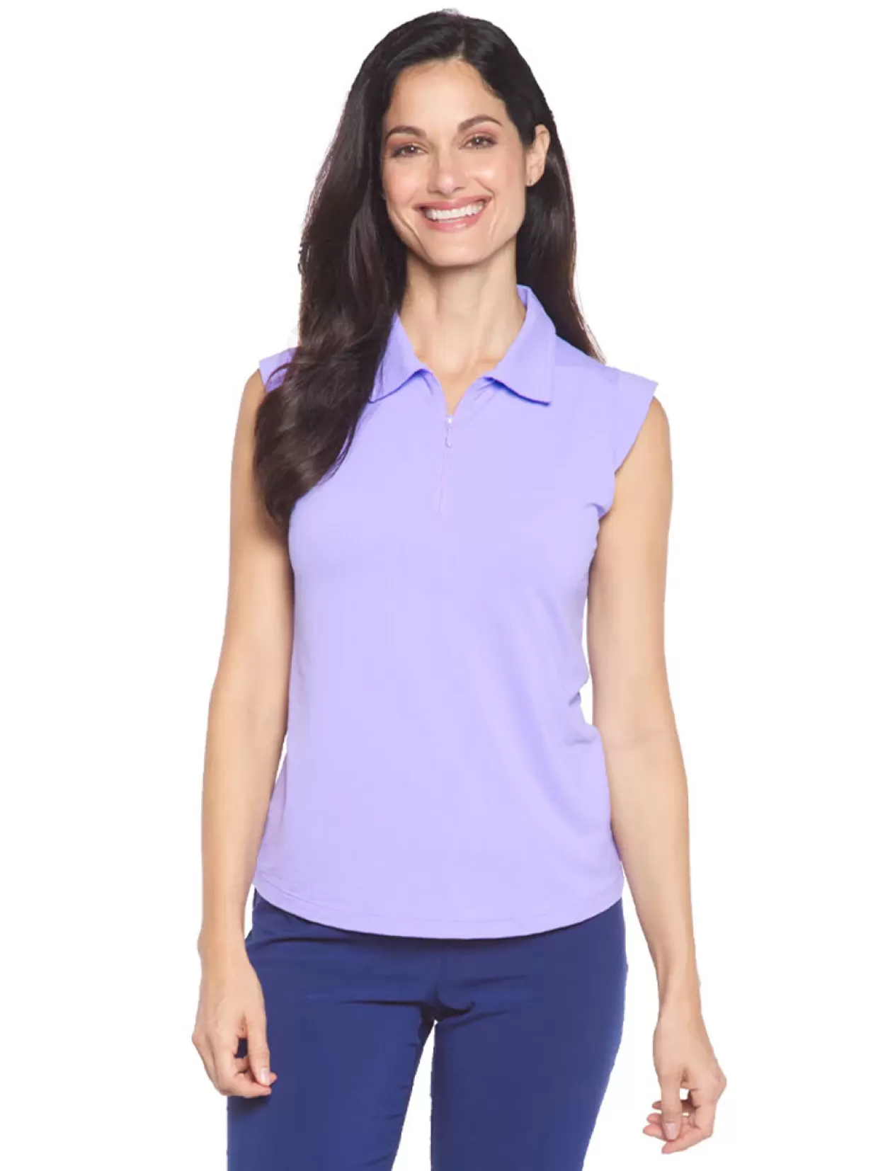 Women IBKUL Shirts< Solid Sleeveless Polo - Lavender