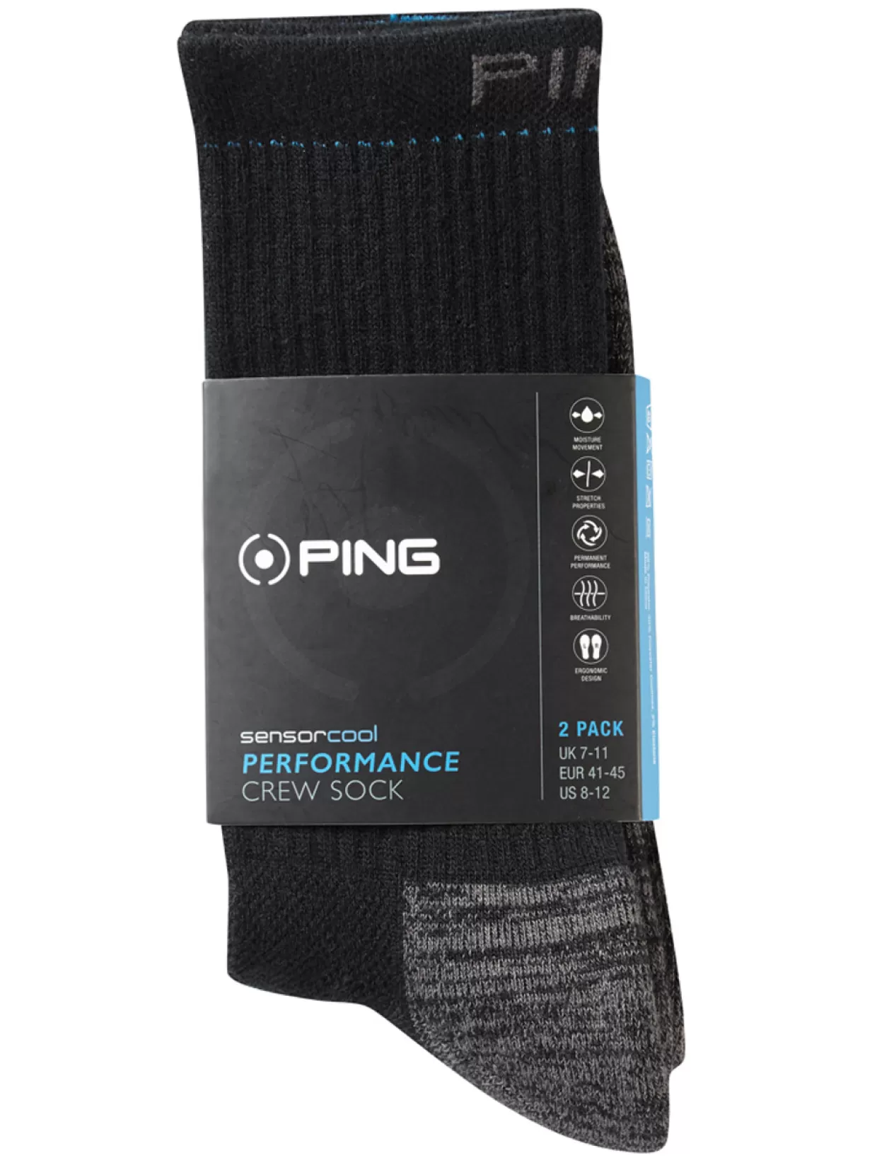 PING Socks< Sensorcool Crew 2 Pack Socks - Black