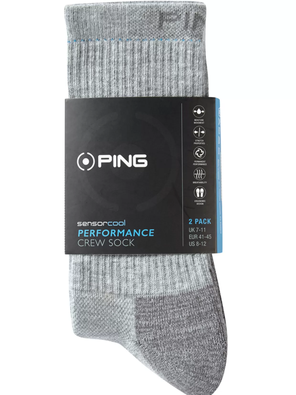 PING Socks< Sensorcool Crew 2 Pack Socks - Grey