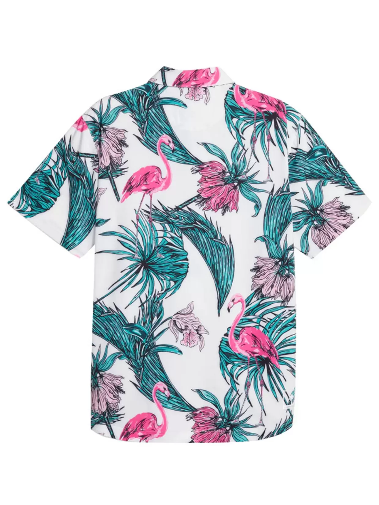 Men Puma Shirts< X Palm Tree Crew Print Button Down Polo - White Glow/Charming Pink