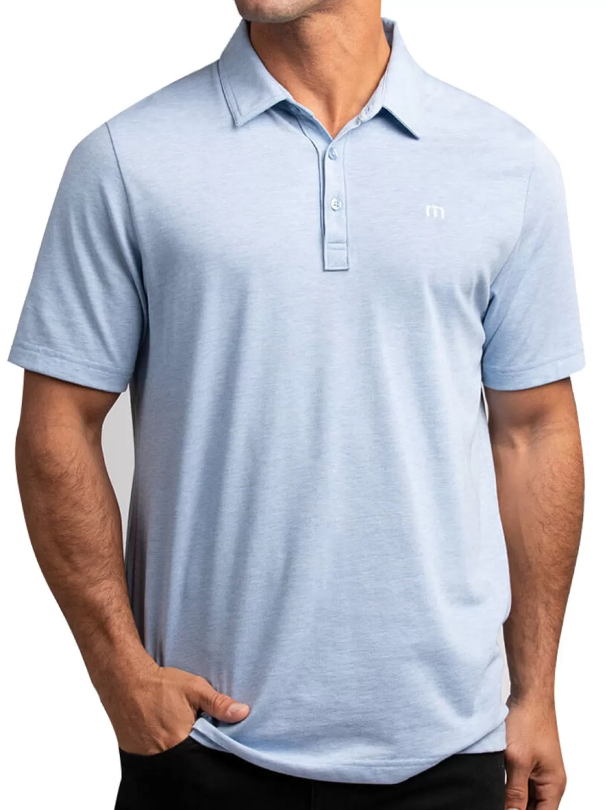 Men Travis Mathew Shirts< The Zinna Polo - Heather Light Blue